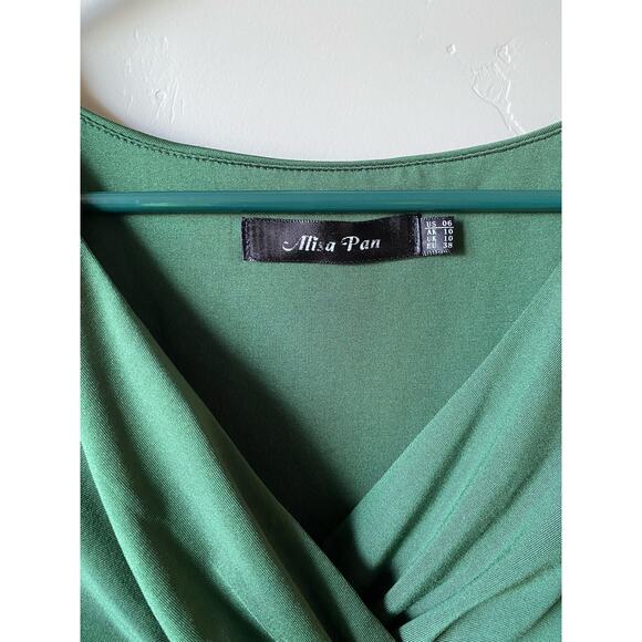 Women's Size 6 Green 1/2 Sleeve Modest Midi Dress - Picture 3 of 3